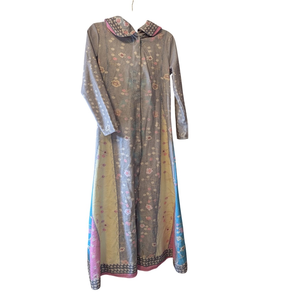 Misslook Women Floral Button Front Robe Size S Gray Pink Pastel
